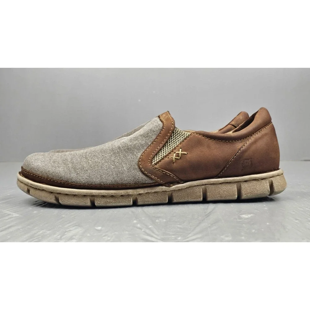 Born Sawyer Shoes Mens 12 Brown Leather Canvas Comfort Loafer Casual Slip on‎